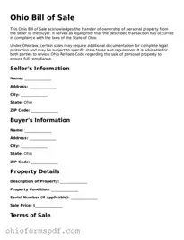 Blank Ohio Bill of Sale Form