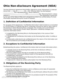 Blank Ohio Non-disclosure Agreement Form