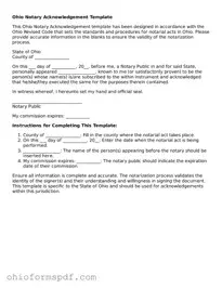Blank Ohio Notary Acknowledgement Form